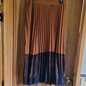 Camel Pleated Midi Skirt